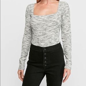 Express Ribbed Square Neck Thong Bodysuit